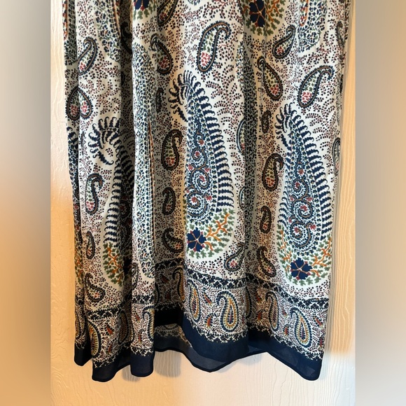ETRO Mosaic Paisley White and Navy Print Tassel Long Sleeve Maxi Boho Dress - Picture 5 of 17